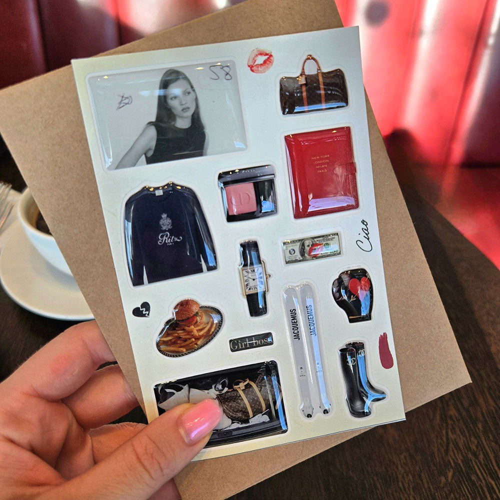Girl Boss | A bold 3D jewelry decal set for the girl who has it all. Hand-finished with a signature glass-like gloss, featuring iconic charms of high-octane living: from alpine escapes and vintage runway moments to poolside indulgences and 'Girl Boss' essentials. A tactile tribute to ambition and aesthetic pleasure.